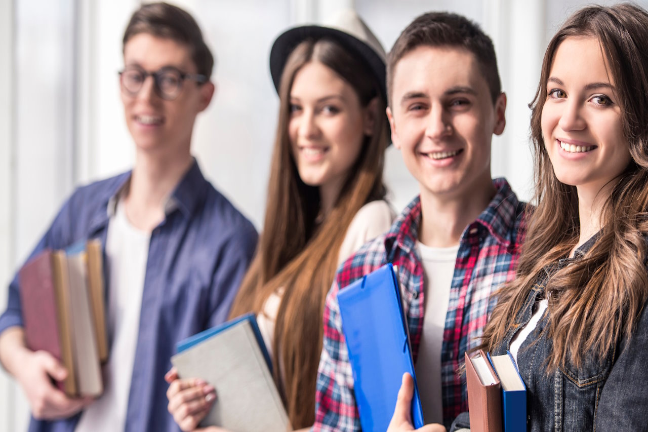 Students near a campus